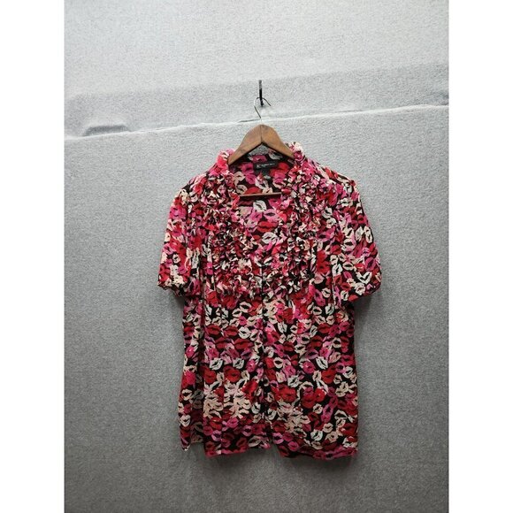 INC International Concepts Tops - INC International Concepts Womens Ruffled Lips Blouse 1X Multicolor Nylon
